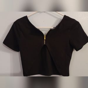 Charlotte Russe black blouse Top cut out triangular back zipper design